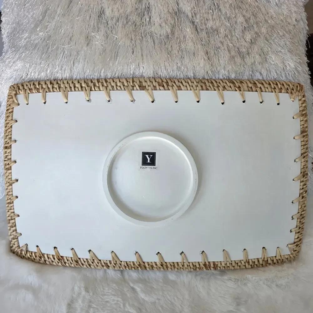 Rattan Serving Tray Set of 3 Mother of Pearl Mosaic Decorative Home Decor